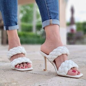 Women's White Double Braided Square Toe Mule Sandal
